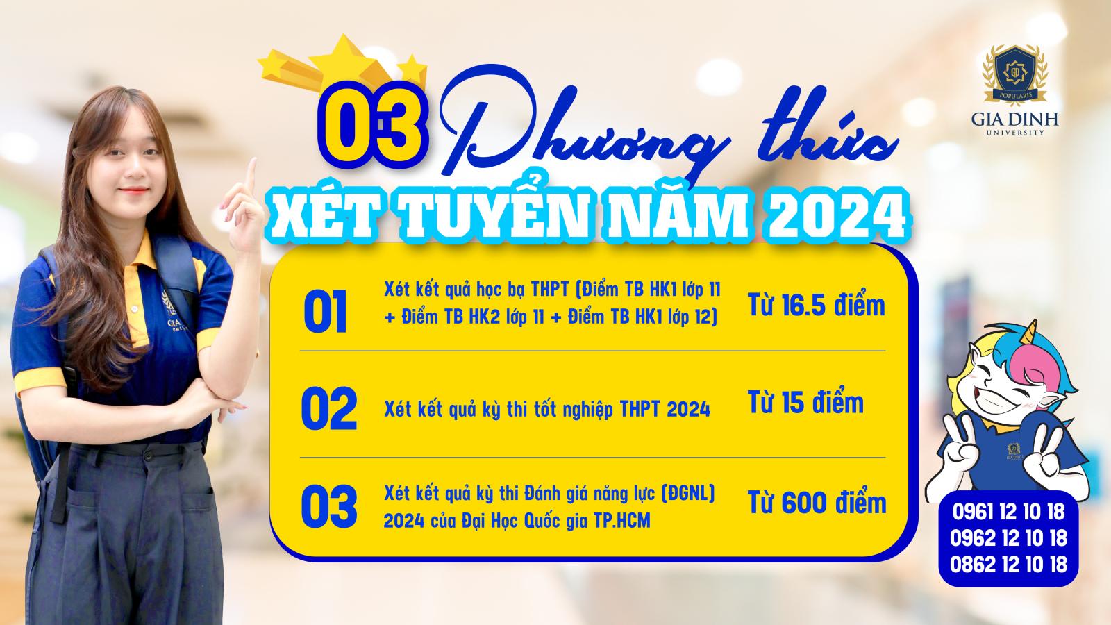 Các phương thức xét tuyển Đại học Gia Định (GDU) năm 2024.